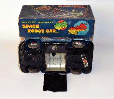 Yonezawa battery operated robot, tin toy robot prices, rare vintage space toys, selling vintage space toys